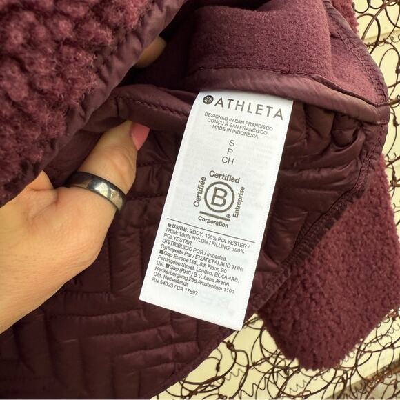 ATHLETA Cozy Sherpa Snap Sweatshirt Spiced Cabernet Plum Purple SMALL - Picture 5 of 9